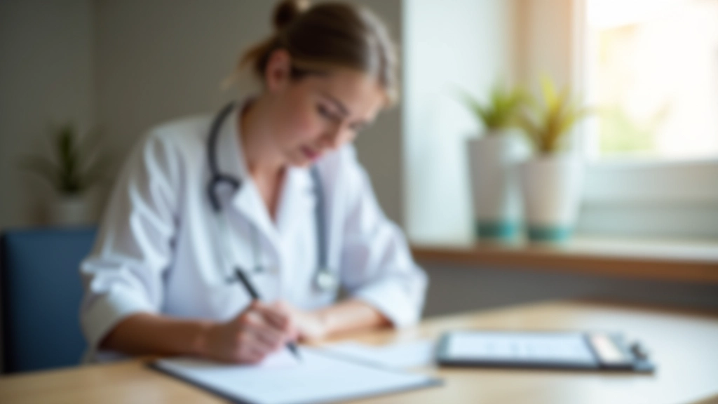 Profissional de saúde a anotar informações do paciente durante consulta estruturada
