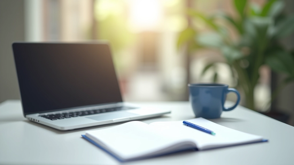 Espaço de trabalho moderno com computador portátil e materiais de estudo